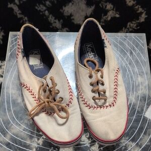 Keds Canvas Sneakers with Red Stitching and Brown Laces